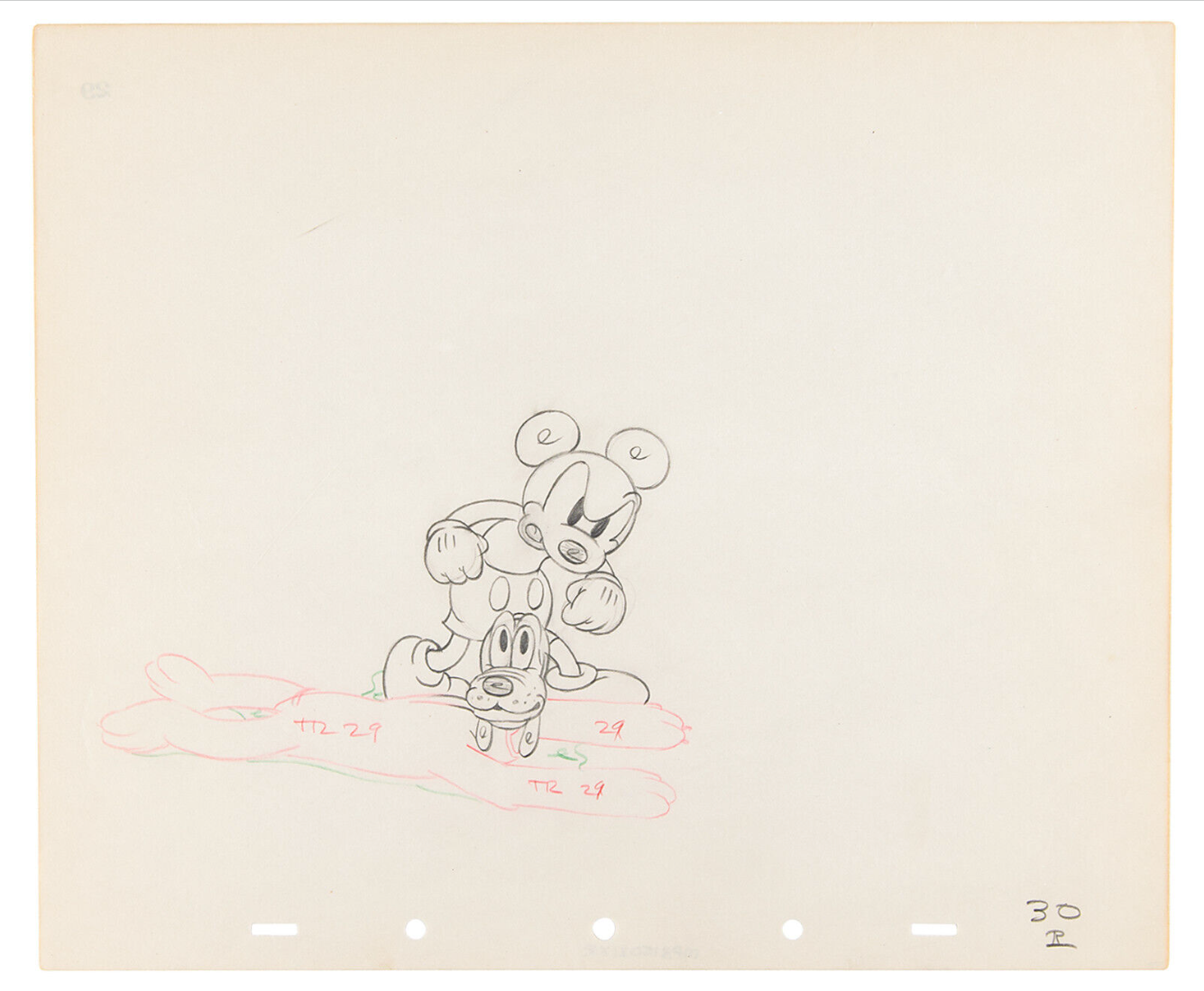 Original Walt Disney Production Drawing of Mickey Mouse and Pluto from Society Dog Show (1939)