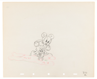 Original Walt Disney Production Drawing of Mickey Mouse and Pluto from Society Dog Show (1939)