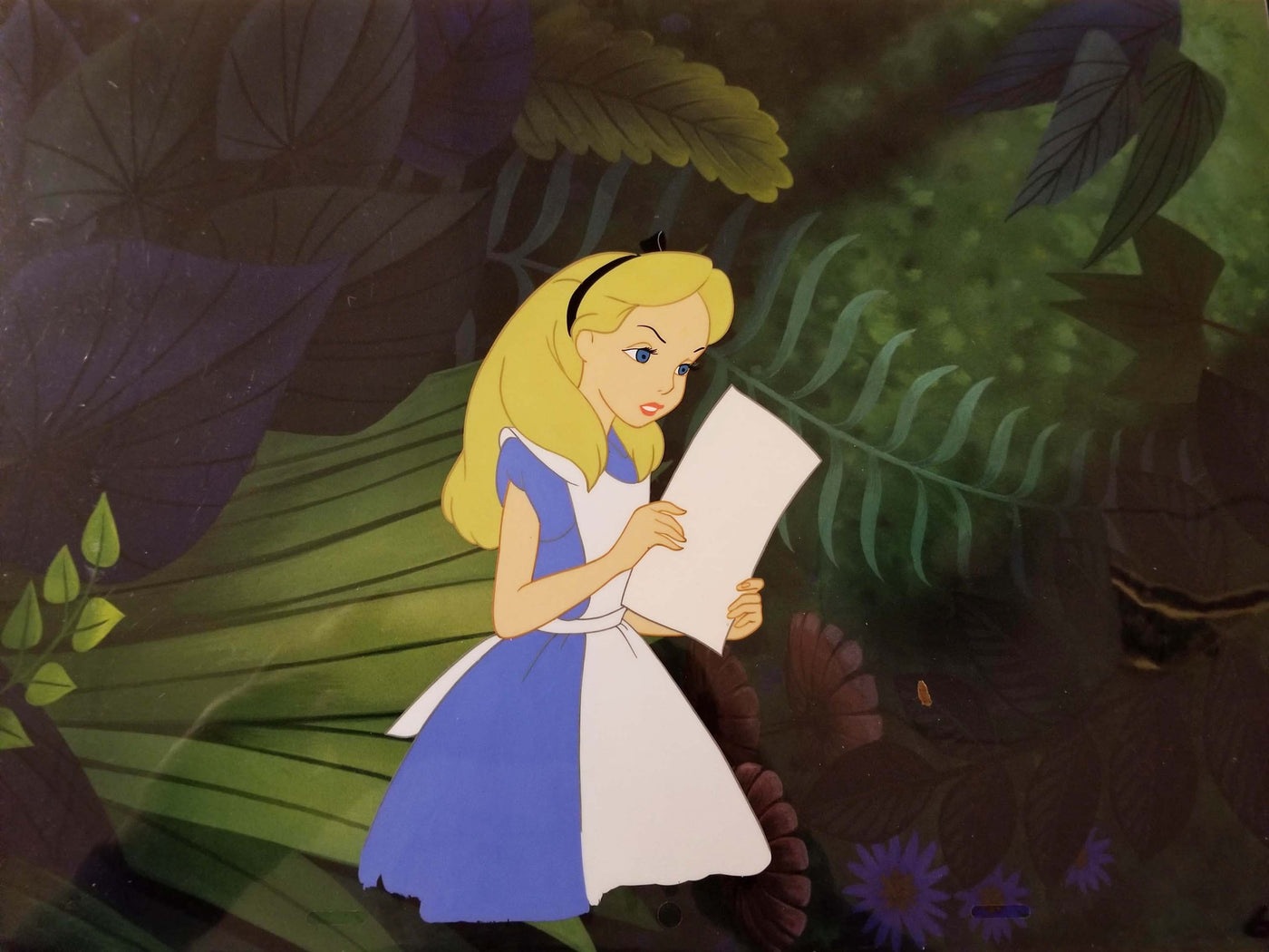 Original Walt Disney Production Cel on a Color Copy Background from Alice in Wonderland featuring Alice