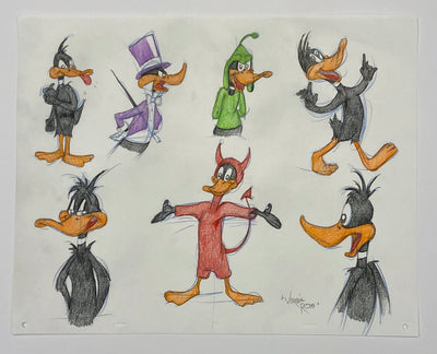 Original Warner Brothers Virgil Ross Model Sheet Animation Drawing featuring Daffy Duck