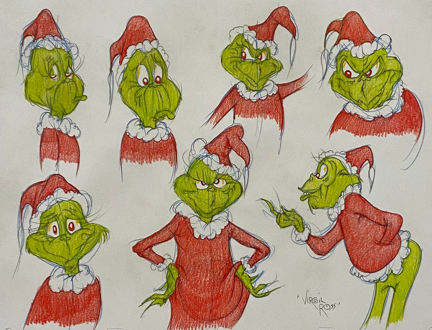 Original Warner Brothers Virgil Ross Model Sheet Animation Drawing featuring The Grinch