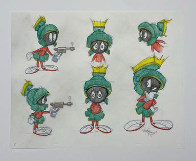 Original Warner Brothers Virgil Ross Model Sheet Animation Drawing featuring Marvin the Martian