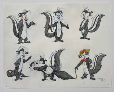 Original Warner Brothers Virgil Ross Model Sheet Animation Drawing featuring Pepe Le Pew