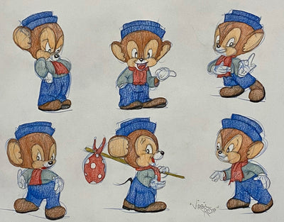Original Warner Brothers Virgil Ross Model Sheet Animation Drawing featuring Sniffles the Mouse
