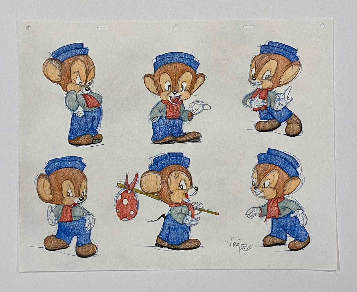 Original Warner Brothers Virgil Ross Model Sheet Animation Drawing featuring Sniffles the Mouse