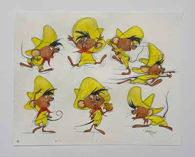 Original Warner Brothers Virgil Ross Model Sheet Animation Drawing featuring Speedy Gonzales