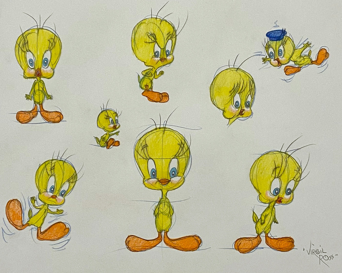Original Warner Brothers Virgil Ross Model Sheet Animation Drawing featuring Tweety Bird