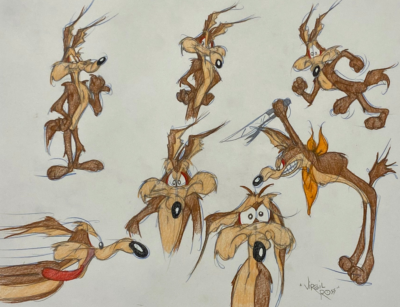 Original Warner Brothers Virgil Ross Model Sheet Animation Drawing featuring Wile E. Coyote