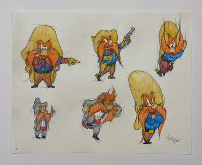 Original Warner Brothers Virgil Ross Model Sheet Animation Drawing featuring Yosemite Sam