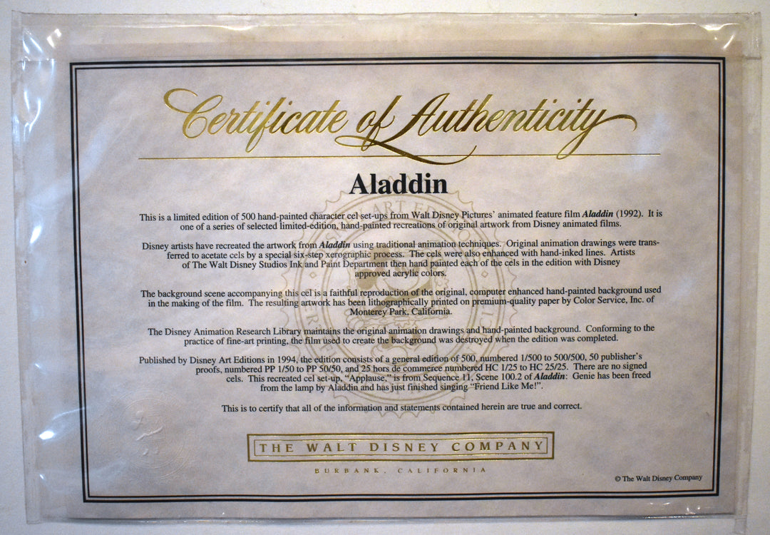 Original Walt Disney Limited Edition Cel from Aladdin