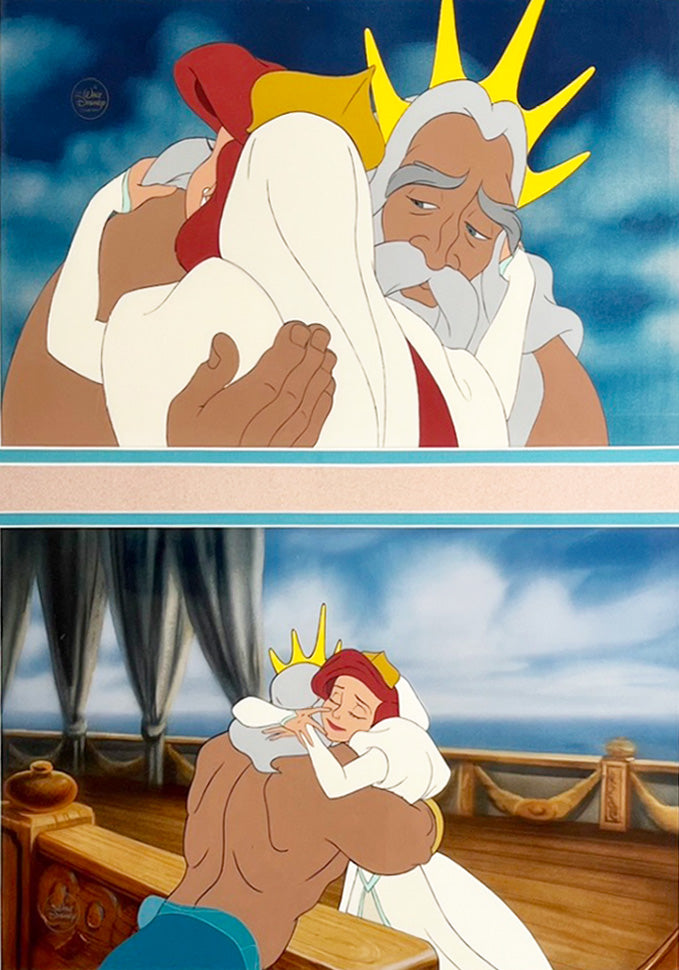 Two Original Walt Disney Production Cels from The Little Mermaid featuring Ariel and King Triton, Personalized by Jodi Benson