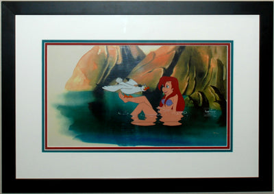 Original Walt Disney Production Cel from The Little Mermaid featuring Ariel and Scuttle