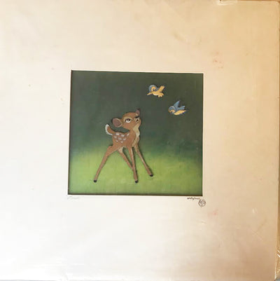Disney Animation Production Cel Featuring Bambi and Bird On Courvoisier Background