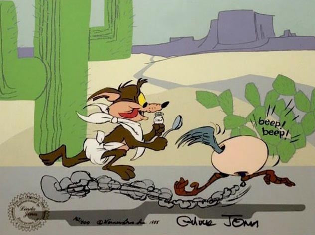 Original Signed Chuck Jones Marker Drawing of Wile E. Coyote