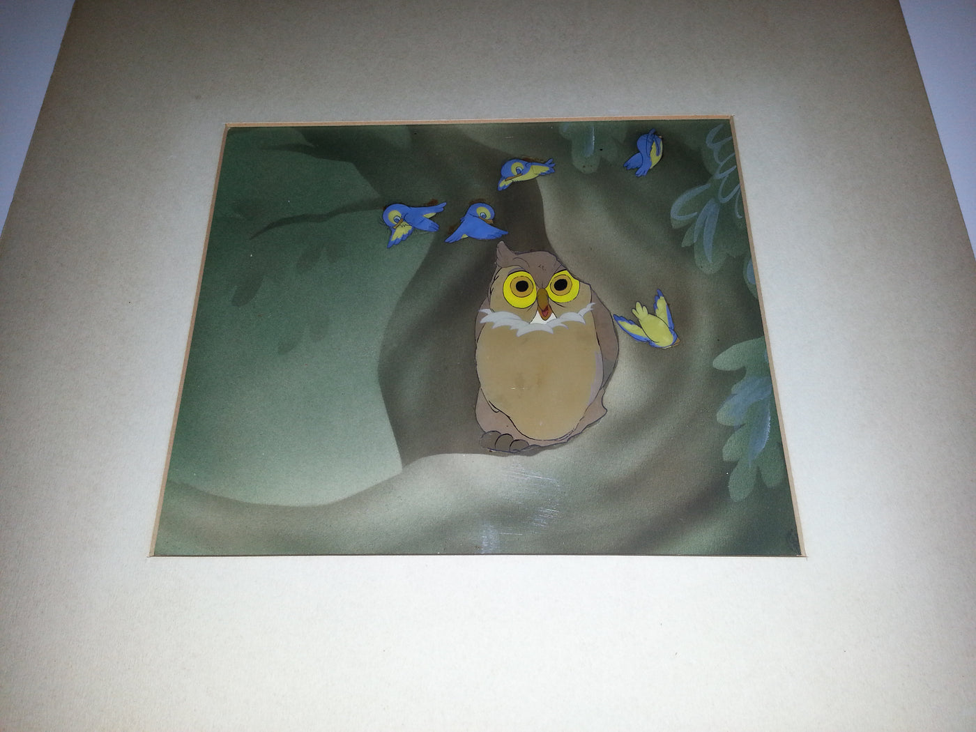 Disney Animation Production Cel Featuring Friend Owl and Birds on Courvoisier Background