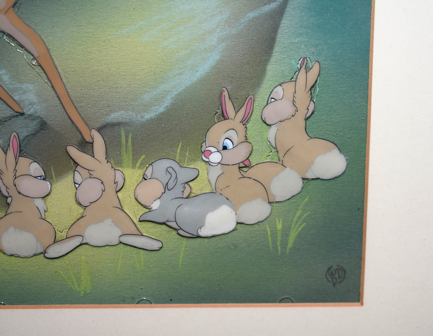 Disney Animation Production Cel Featuring Bambi and Bunnies On Courvoisier Background