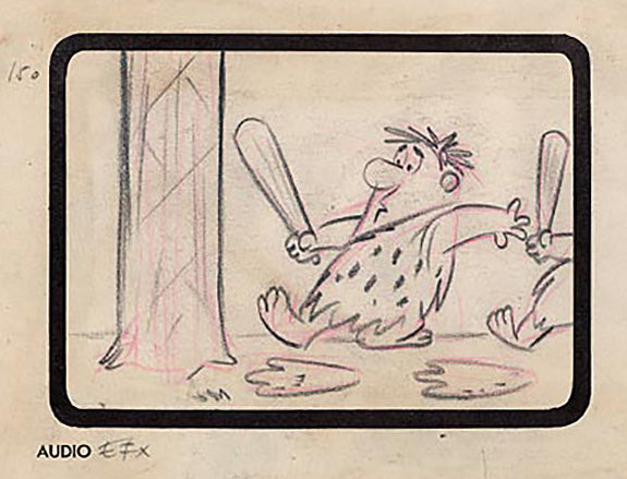 Hanna Barbera Flintstones Storyboard Drawing featuring Fred Flintstone and Barney Rubble