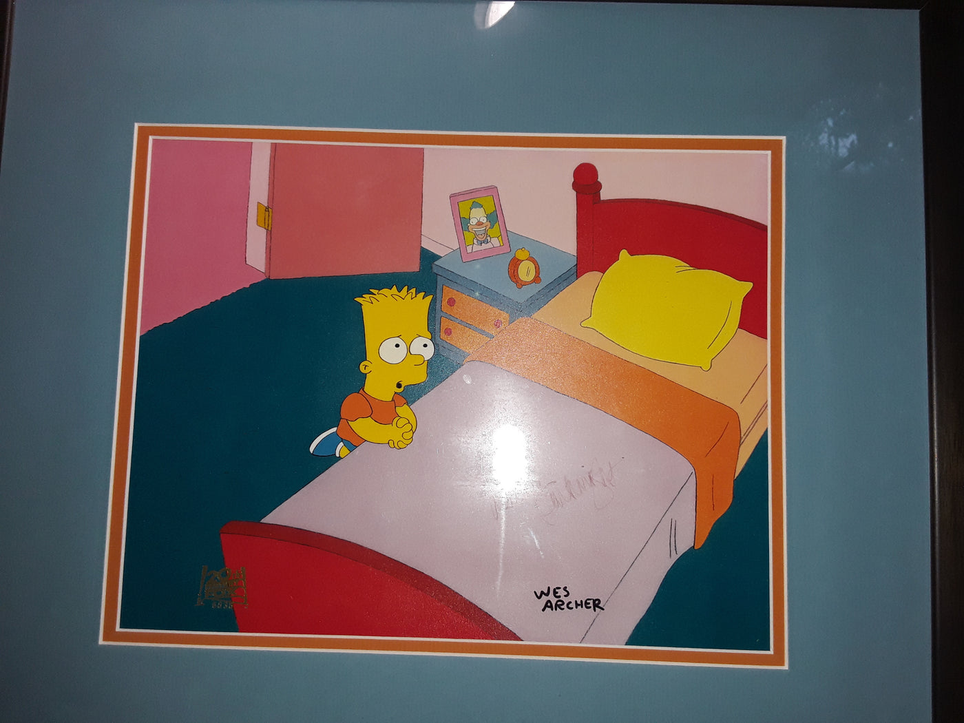 Original Simpsons Production Cel of Bart Simpson, Signed by Wes Archer and Nancy Cartwright