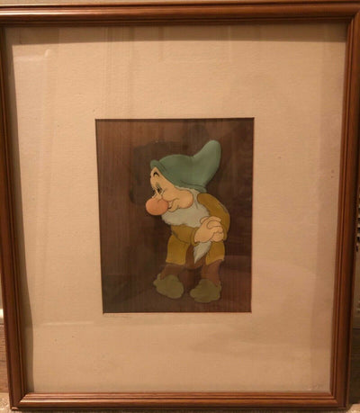 Original Walt Disney Production Cel on Courvoisier Background of Bashful from Snow White and the Seven Dwarfs