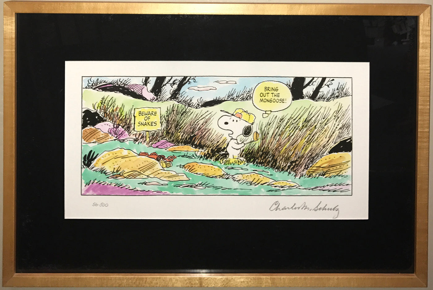 Peanuts Animation Art Limited Edition Lithograph Beware of Snakes