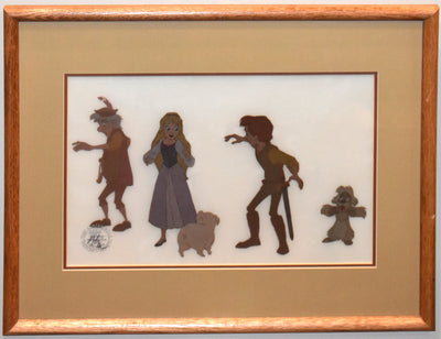 Original Walt Disney Production Cel from The Black Cauldron featuring Taran, Eilonwy, Fflewddur, Gurgi, and Hen Wen