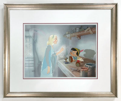 Original Walt Disney Limited Edition Cel featuring Pinocchio, Jiminy Cricket, the Blue Fairy