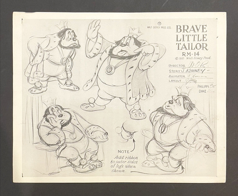 Original Walt Disney The King Model Sheet from Brave Little Tailor
