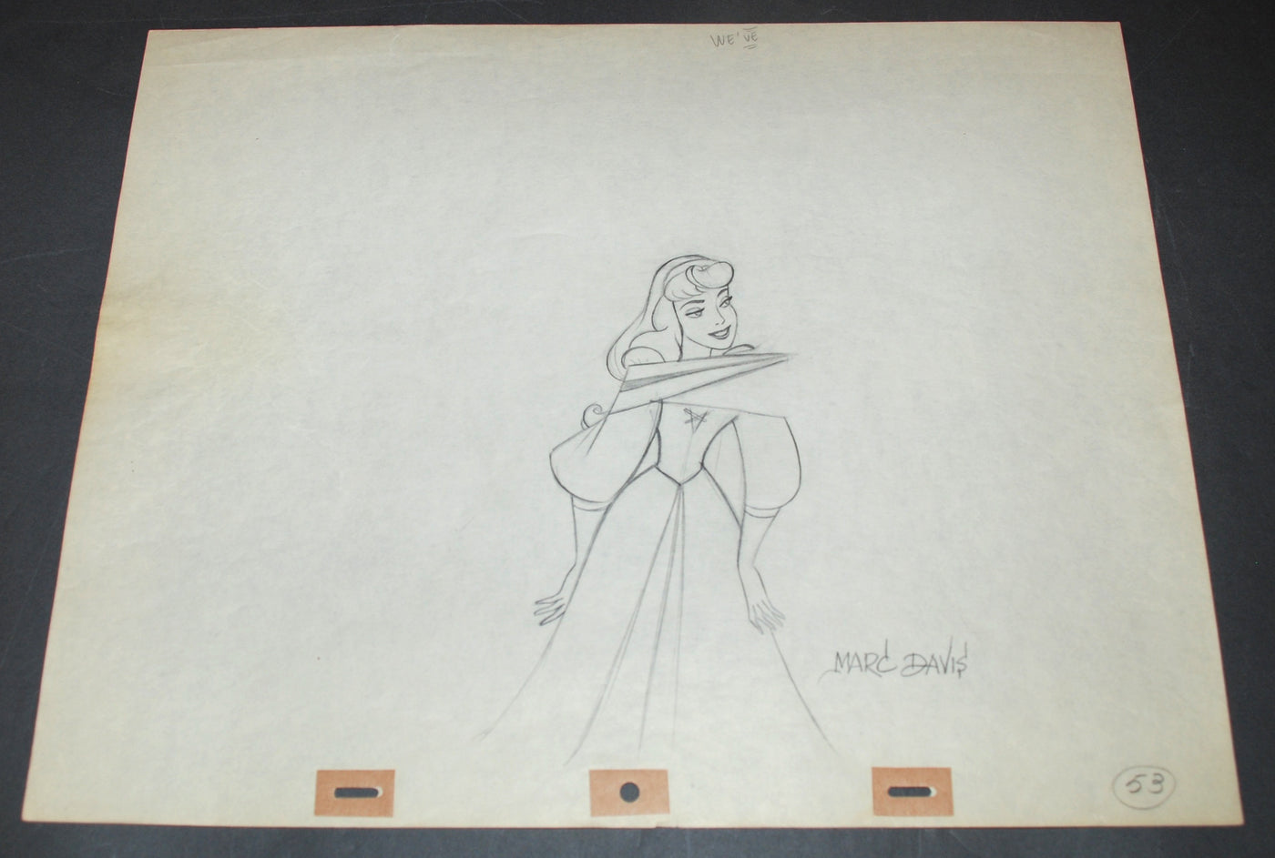 Original Walt Disney Production Drawing from Sleeping Beauty featuring Briar Rose, Signed by Marc Davis