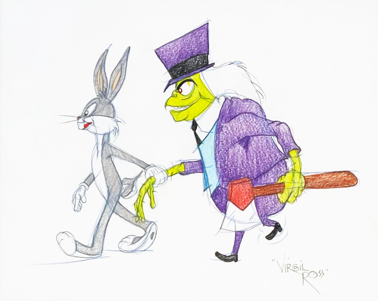 Original Warner Brothers Virgil Ross Animation Drawing featuring Bugs Bunny and Mr. Hyde