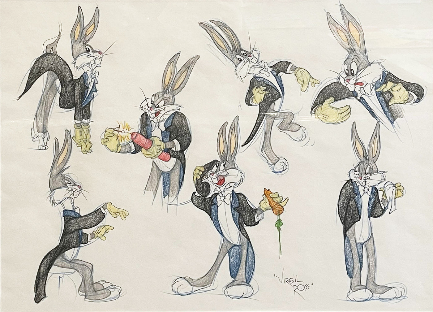 Original Warner Brothers Virgil Ross Model Sheet Animation Drawing featuring Bugs Bunny