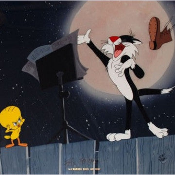 Original Warner Brothers Animation Art Limited Edition Cel Traviata Slyvester the Cat & Tweety Bird
