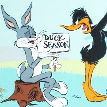 Warner Brothers Limited Edition Cel Duck Season, Wabbit Season Bugs Bunny & Daffy Duck