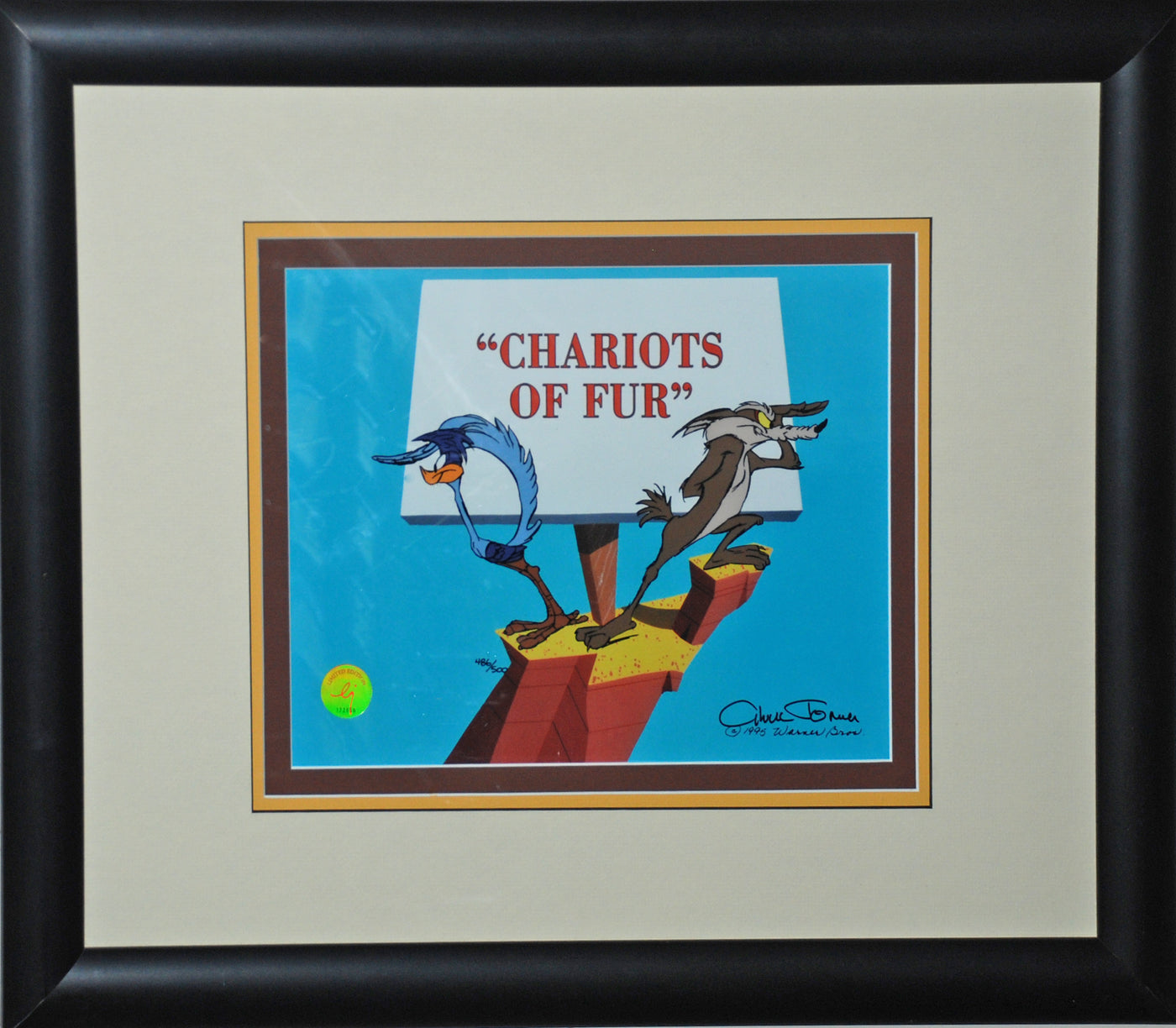 Warner Brothers Limited Edition Cel Chariots of Fur Road Runner & Wile E. Coyote