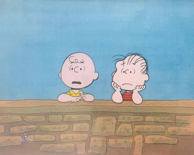 Original Peanuts Production Cel and Matching Production Drawing from The Charlie Brown and Snoopy Show (1983)  featuring Charlie Brown and Linus
