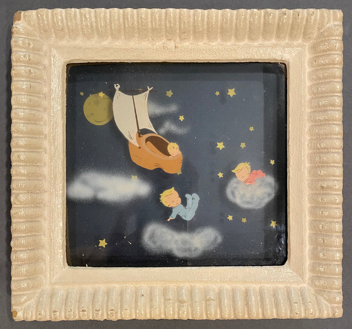 Original Walt Disney Multiplane Painting Wynken, Blynken and Nod Playing in the Clouds No. 10 from Walt Disney's Silly Symphony