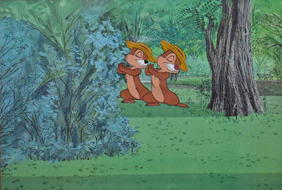 Original Walt Disney Production Cel on color copy background featuring Chip and Dale