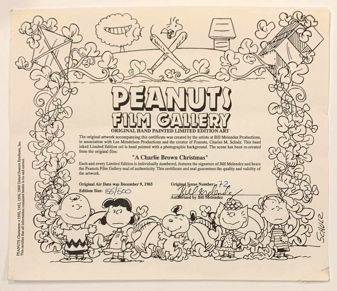 Original Peanuts A Charlie Brown Christmas Limited Edition Cel, Tree Lot, Signed by Bill Melendez