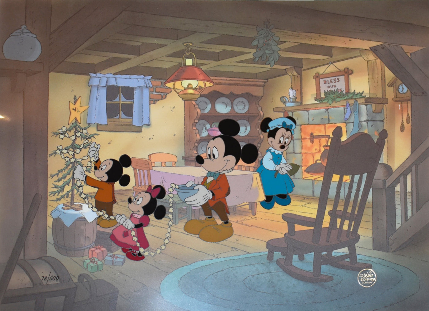 Original Disney Limited Edition Cel from Mickey's Christmas Carol "Decorating the Tree"