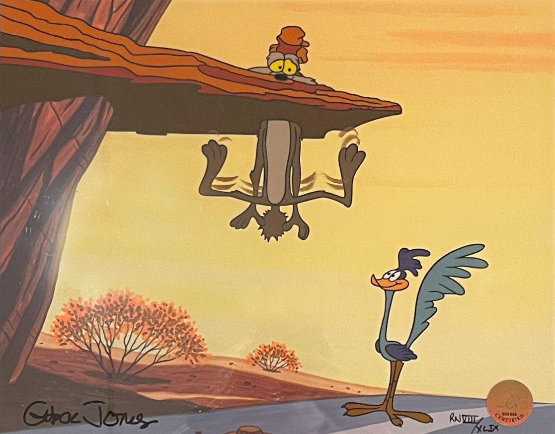 Warner Brothers Limited Edition Cel "Zoom and Bored II" Signed By Chuck Jones Featuring Wile E. Coyote and Road Runner