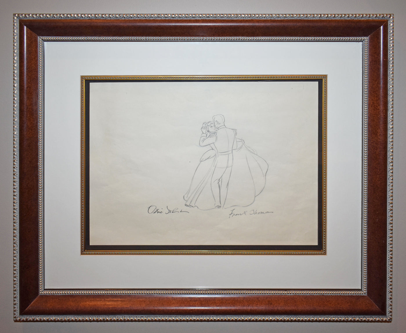 Original Walt Disney Cinderella Production Drawing featuring Cinderella and Prince Charming, Signed by Frank Thomas and Ollie Johnston
