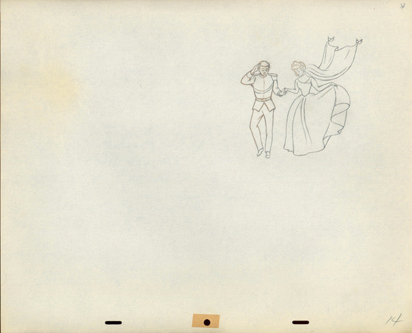 Original Walt Disney Production Drawing from Cinderella featuring Cinderella and Prince Charming