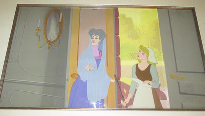 Original Walt Disney Production Cel on Production Background Featuring Cinderella and Evil Stepmother