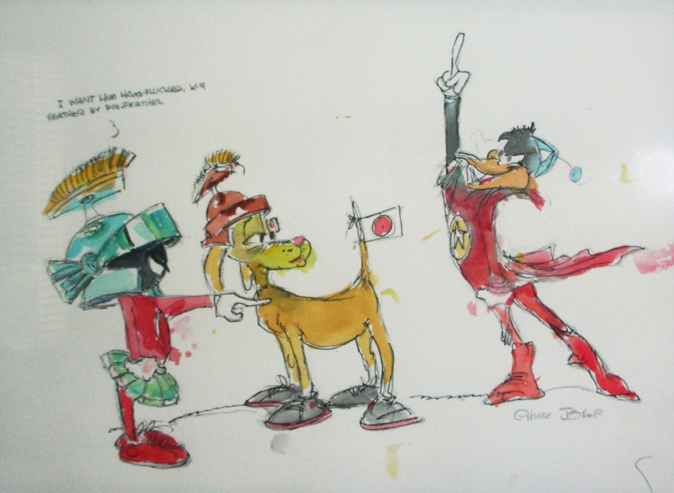 Original Chuck Jones Water Color, "I Want Him Handplucked, K-9 Feather by Pin-Feather"