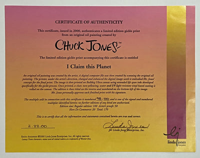 Warner Brothers Limited Edition Giclee Print "I Claim This Planet" Signed By Chuck Jones