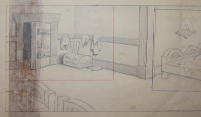 Original Walt Disney Pan Background Layout Drawing from Snow White and the Seven Dwarfs