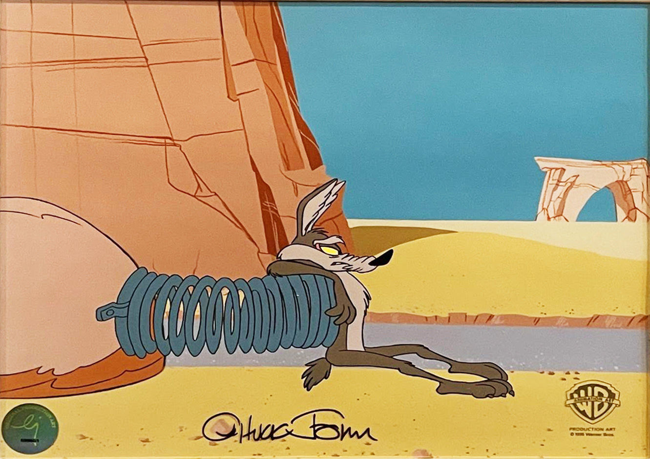 3 Original Warner Brothers Production Cels on Color Copy Backgrounds from Chariots of Fur (1994) featuring Wile E. Coyote