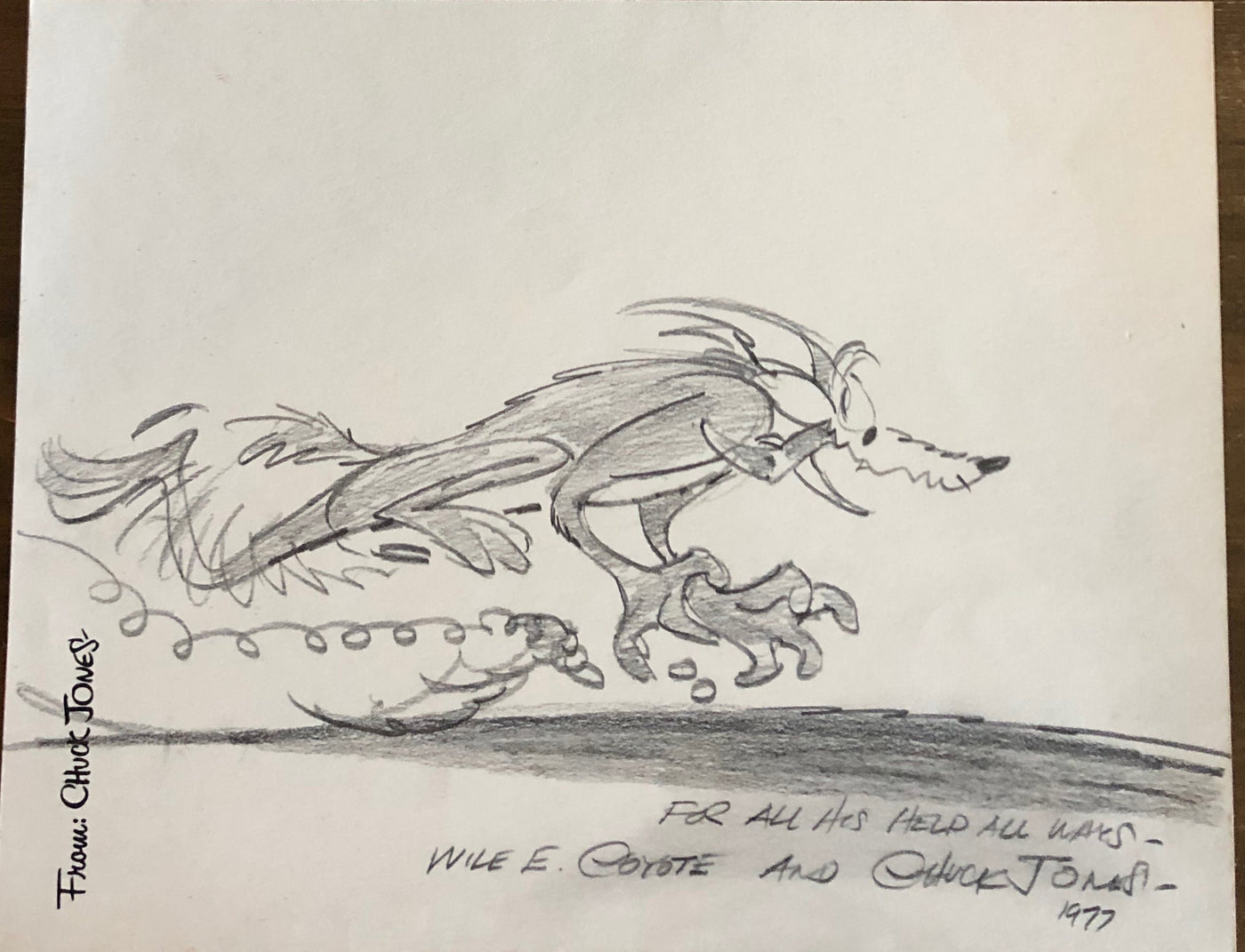 Original Signed Chuck Jones Pencil Drawing of Wile E. Coyote