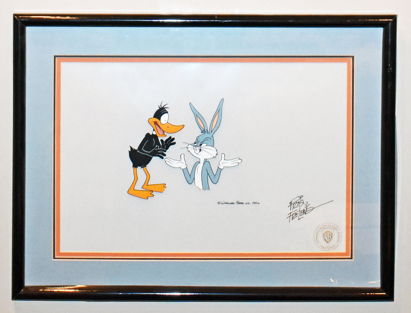 Original Warner Brothers Production Cel Featuring Bugs Bunny and Daffy Duck, Signed by Friz Freleng