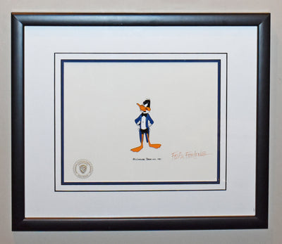 Original Warner Brothers Production Cel Featuring Daffy Duck, Signed by Friz Freleng