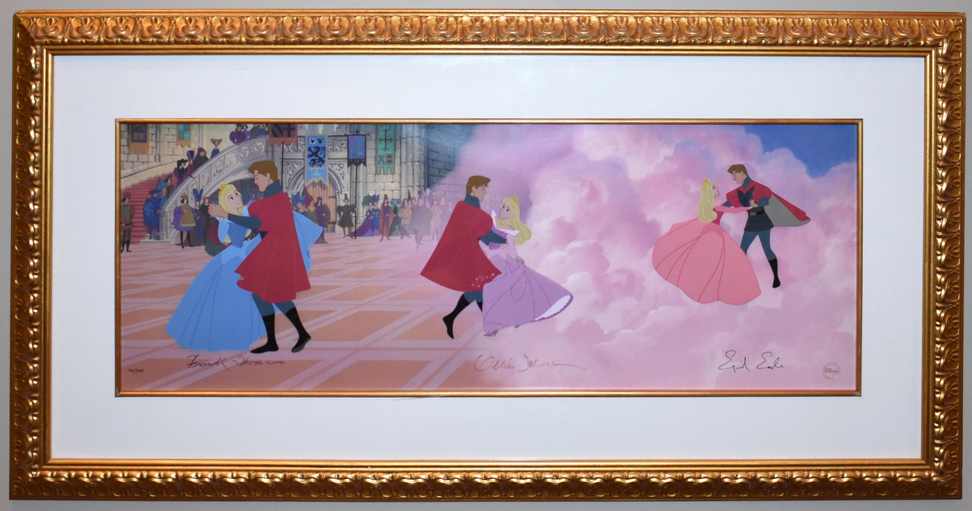 Disney Sleeping Beauty Limited Edition Cel, Dance in the Clouds, Signed by Frank Thomas, Ollie Johnston, and Eyvind Earle